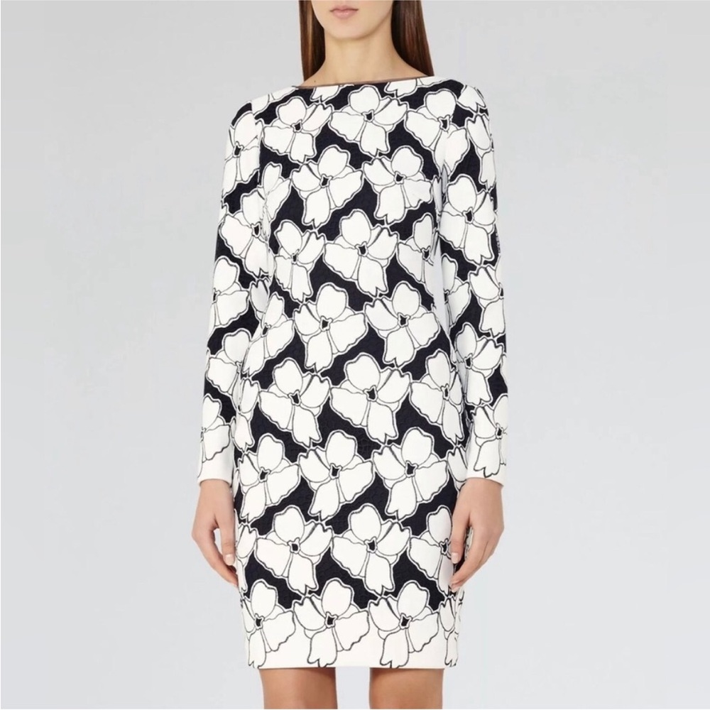 REISS Lottie Lace Black and White Bodycon Dress Size 4